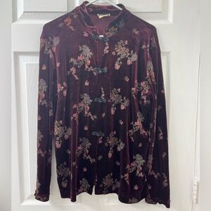 Vintage Burgundy Velvet Top with Floral Embroidery